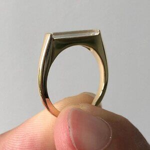 Minimalist 14K Solid yellow gold ring, East west, Baguette Moissanite Ring